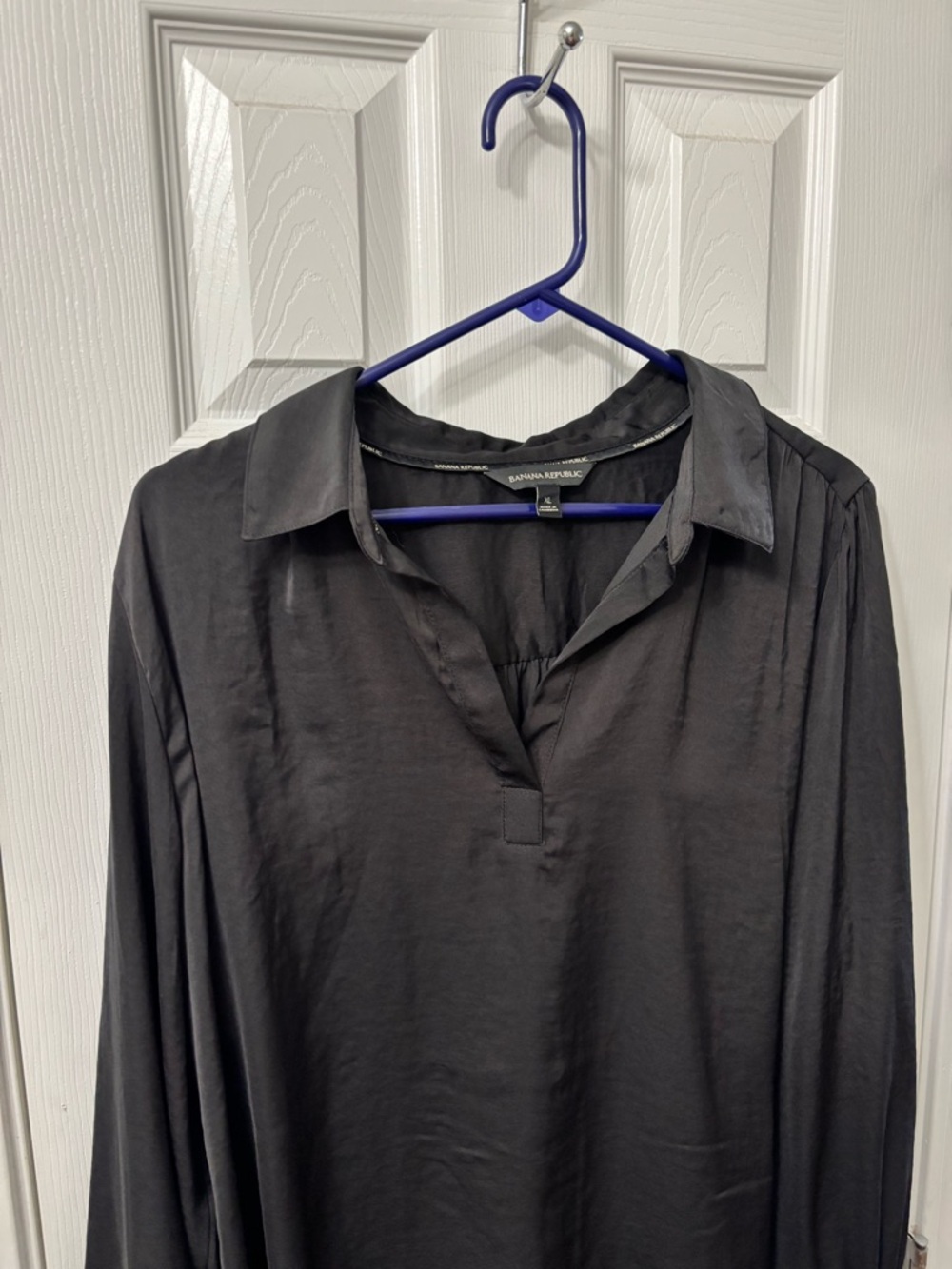 Banana Republic Black Long-Sleeve V-Neck Collared Blouse Women’s Size XL - Picture 4 of 8